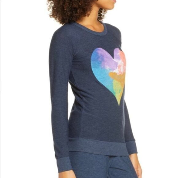 Chaser Rainbow Watercolor Heart Cozy Knit Pullover Sweatshirt New With T… - Picture 7 of 15